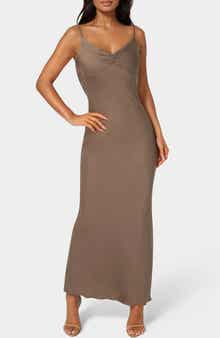 bebe Cey Crepe Draped Back Maxi Slipdress