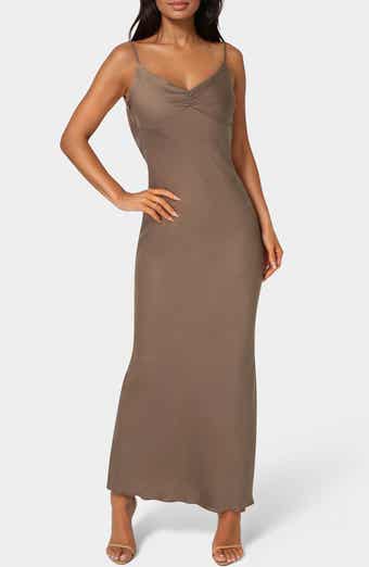 bebe Cey Crepe Draped Back Maxi Slipdress