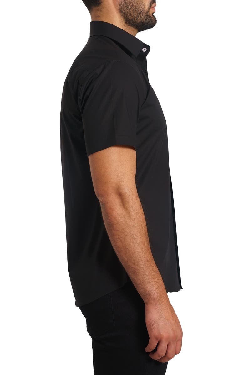 Jared Lang Trim Fit Solid Short Sleeve Button-Up Shirt, Alternate, color, Black