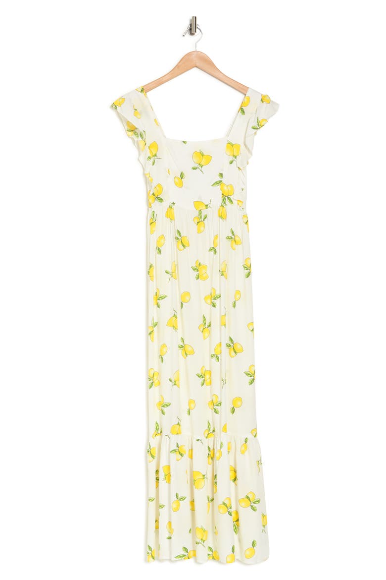 Flutter Trim Midi Dress, Alternate, color, WHITE LEMONS