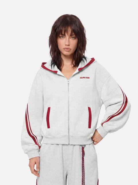 Boxy Contrast Zip Up Hoodie