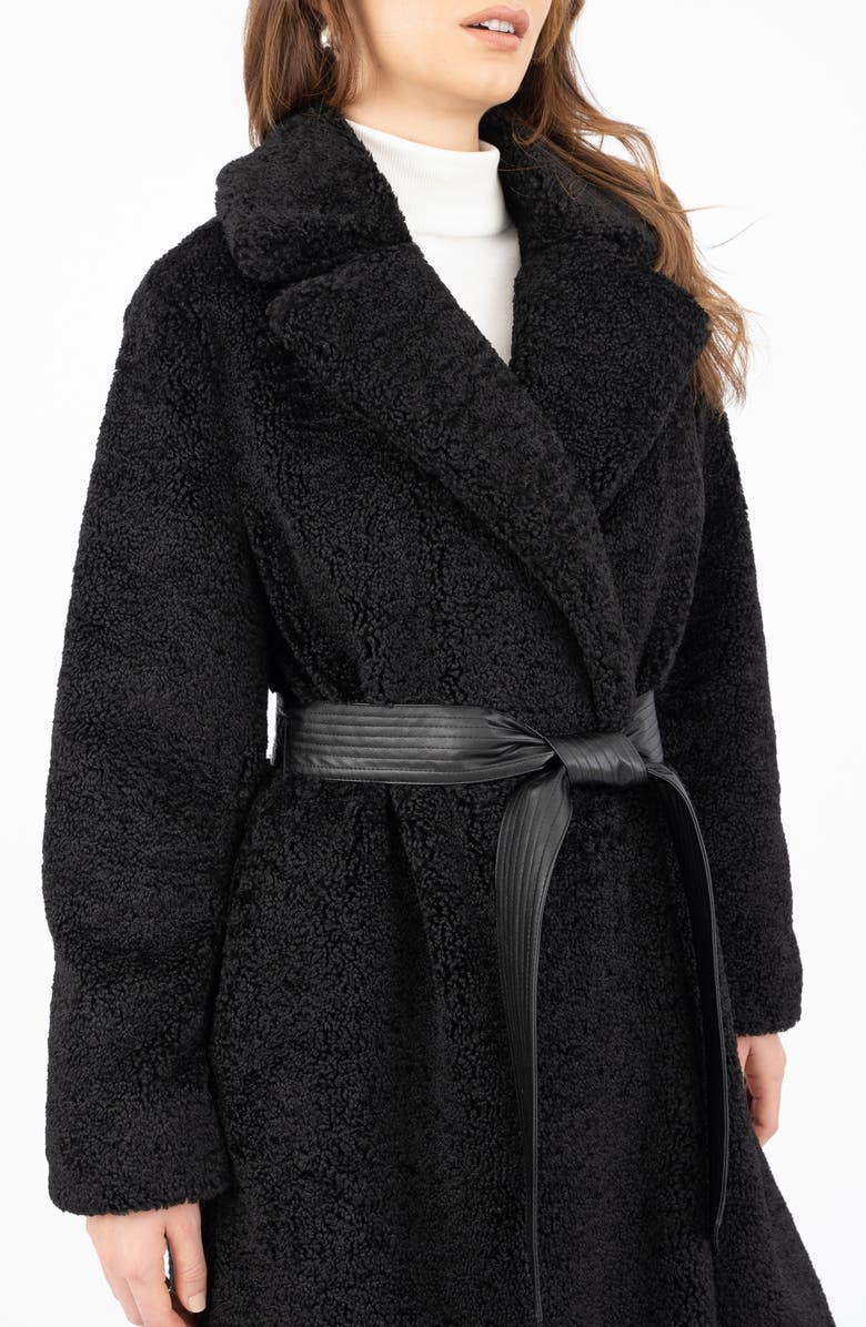 Frye Faux Leather Belted Faux Shearling Coat, Alternate, color,