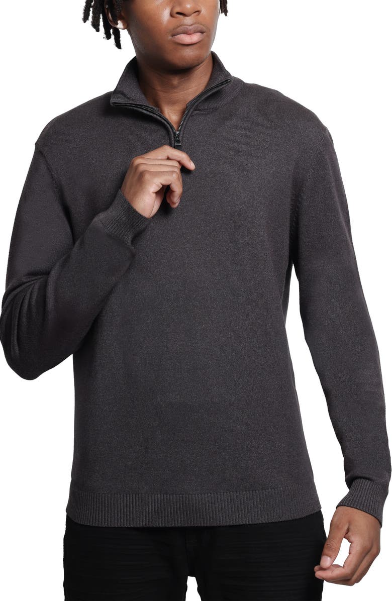XRAY Quarter Zip Mock Neck Sweater, Alternate, color, Heather Charcoal