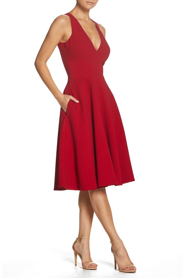 Catalina Fit & Flare Cocktail Dress, Alternate, color, GARNET