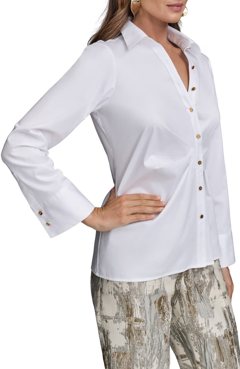 Donna Karan New York Ruched Asymmetric Cotton Button-Up Shirt, Alternate, color, 