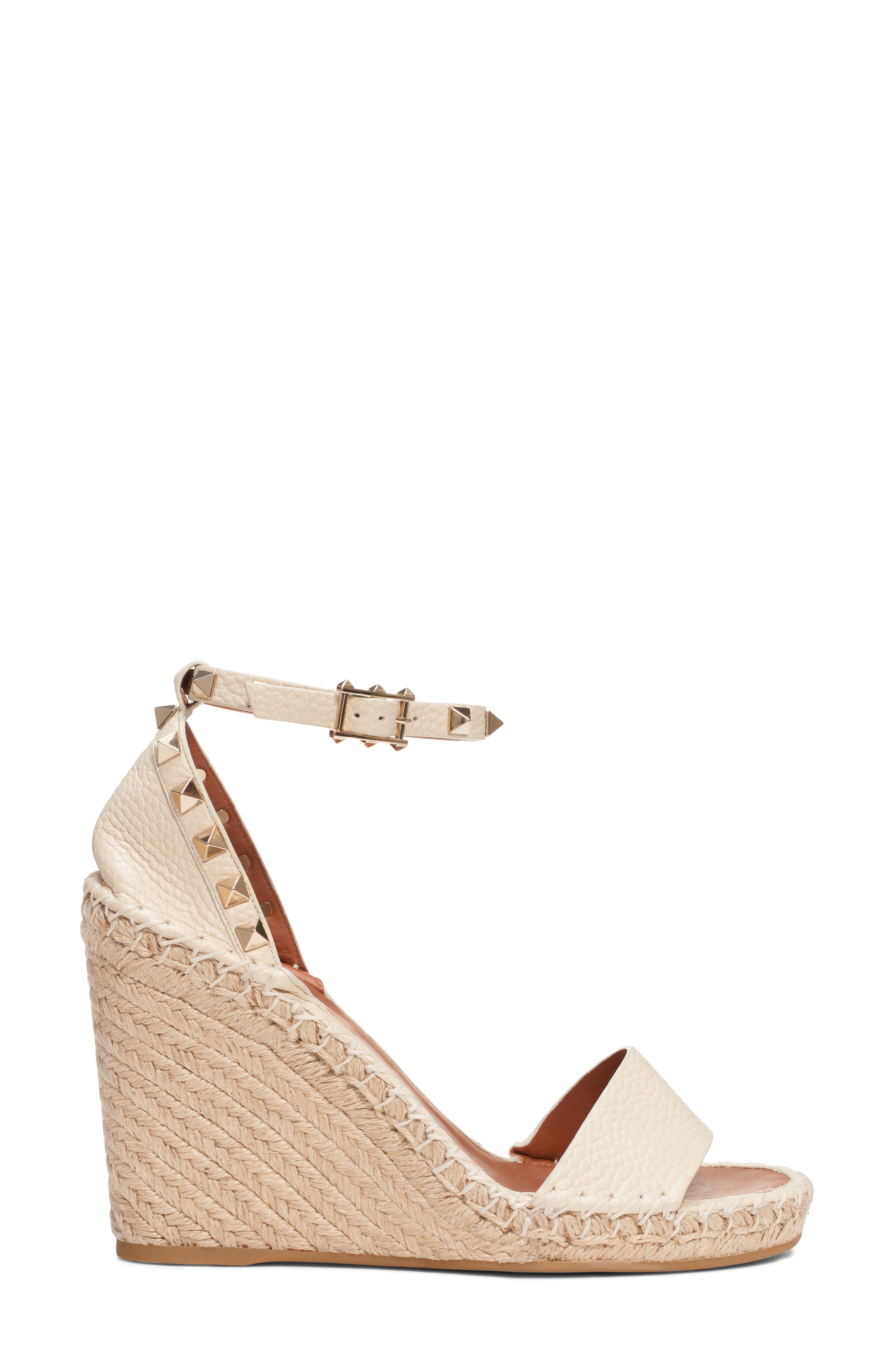 Valentino Rockstud Espadrille Wedge Sandal, Alternate, color, LIGHT IVORY
