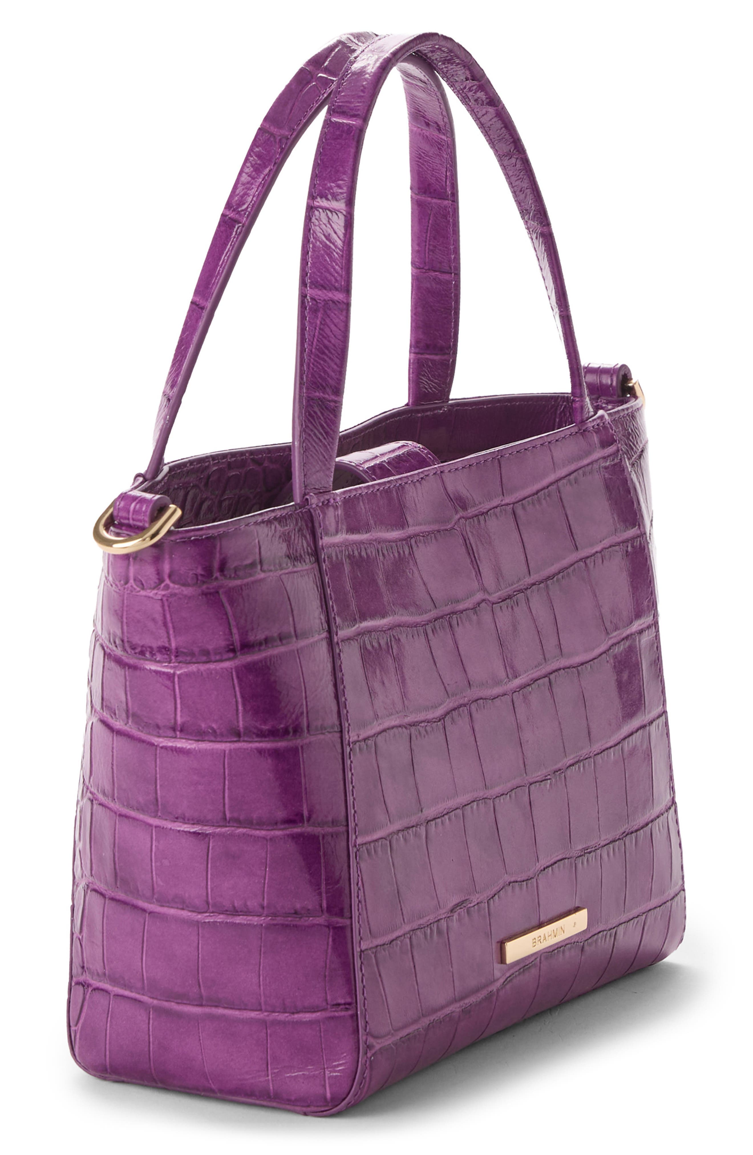 Brahmin Small Mona Croc Embossed Leather Tote, Alternate, color, Purple