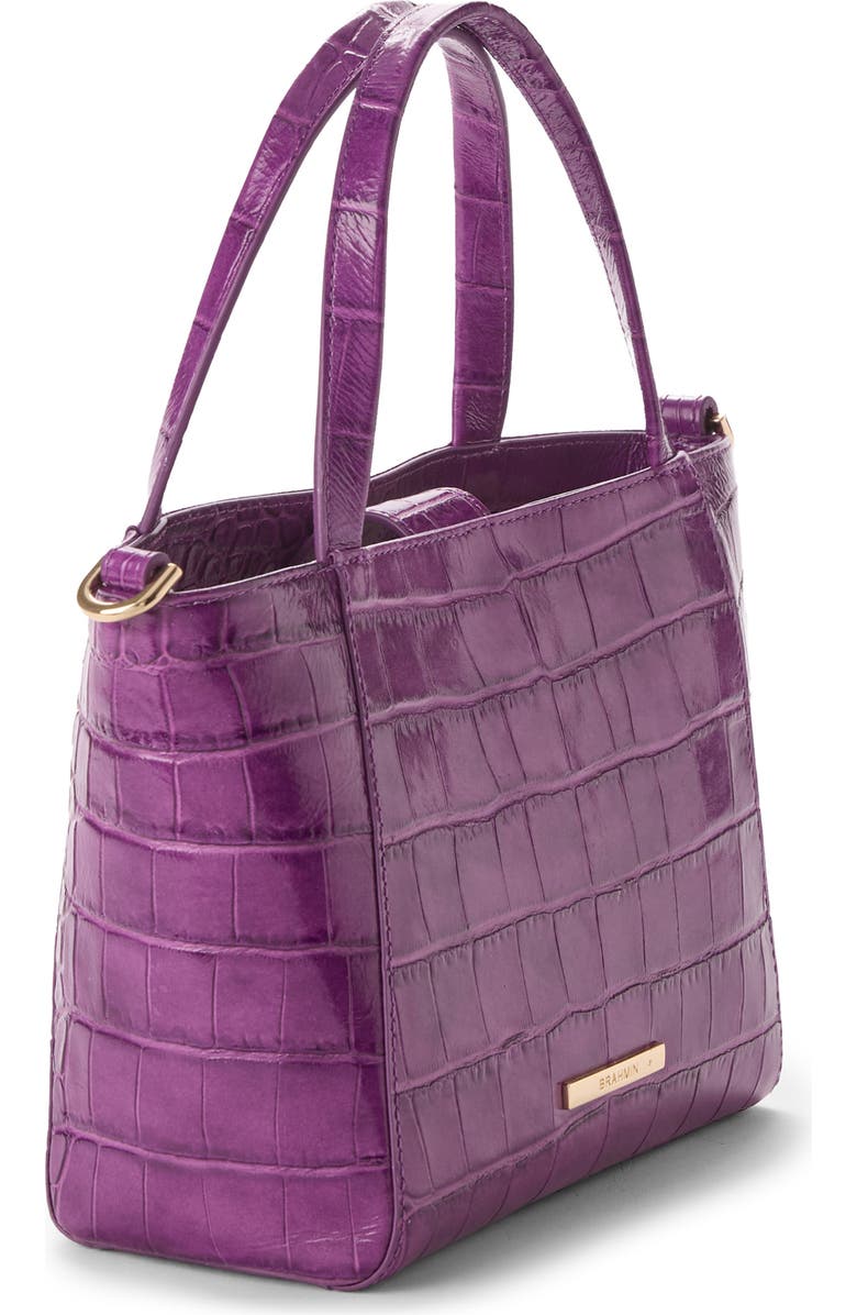 Brahmin Small Mona Croc Embossed Leather Tote, Alternate, color, Purple