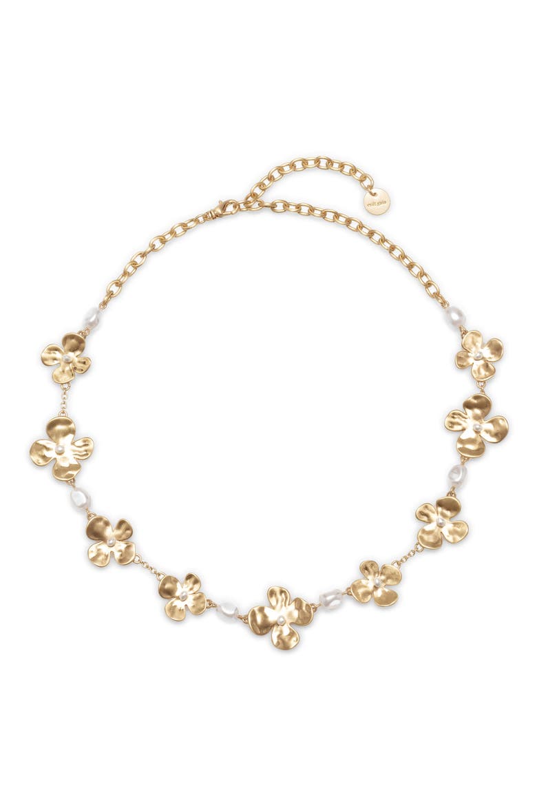 Lucky Imitation Pearl Floral Choker, Alternate, color, BRUSHED BRASS