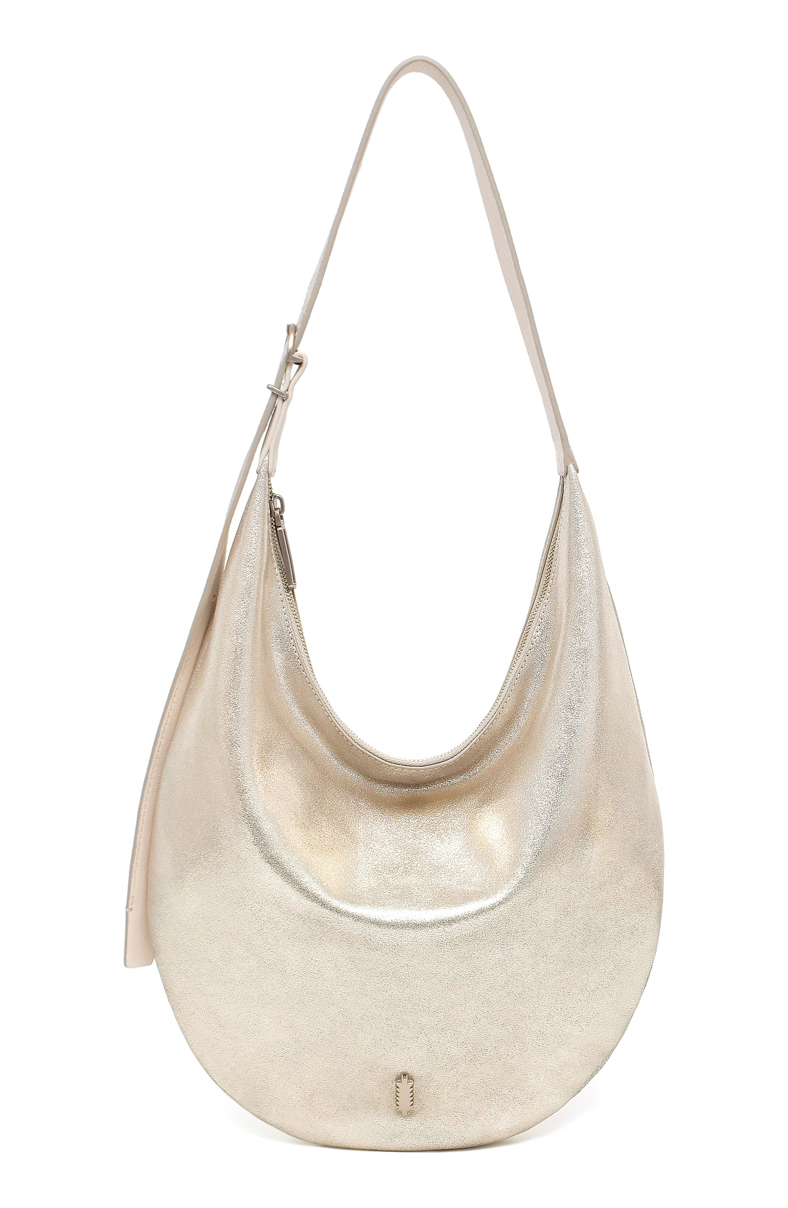 Thacker Wyatt Shimmer Leather Hobo, Main, color, Champagne