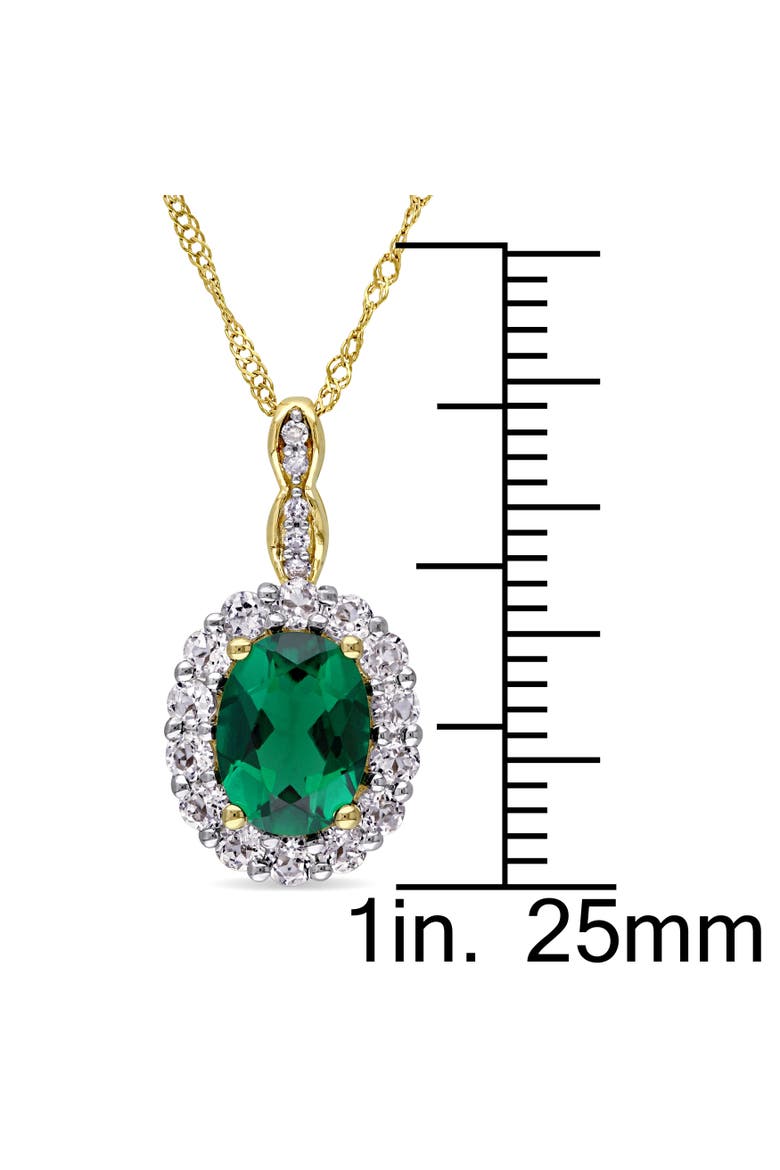 Gemstone & Diamond Oval Halo Necklace 14K, Alternate, color, Created Emerald/Gold