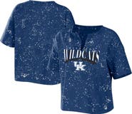 WEAR by Erin Andrews Women's WEAR by Erin Andrews Royal Kentucky Wildcats Bleach Wash Splatter Cropped Notch Neck T-Shirt