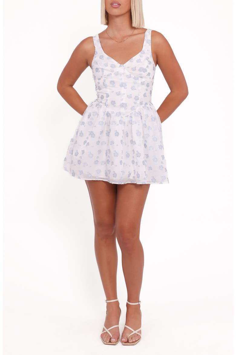 Arianne Floral Sleeveless Fit & Flare Minidress, Main, color, WHITE/BLUE FLORAL