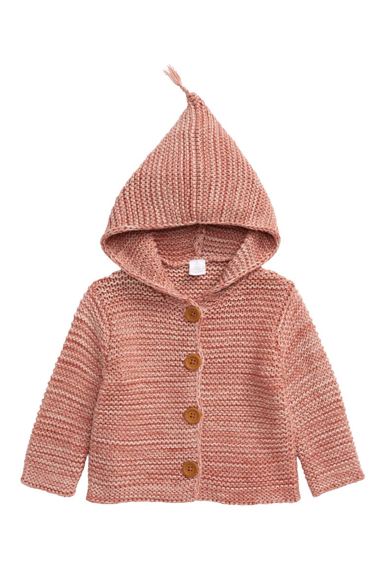 Organic Cotton Hooded Cardigan, Main, color, PINK BRICK HEATHER