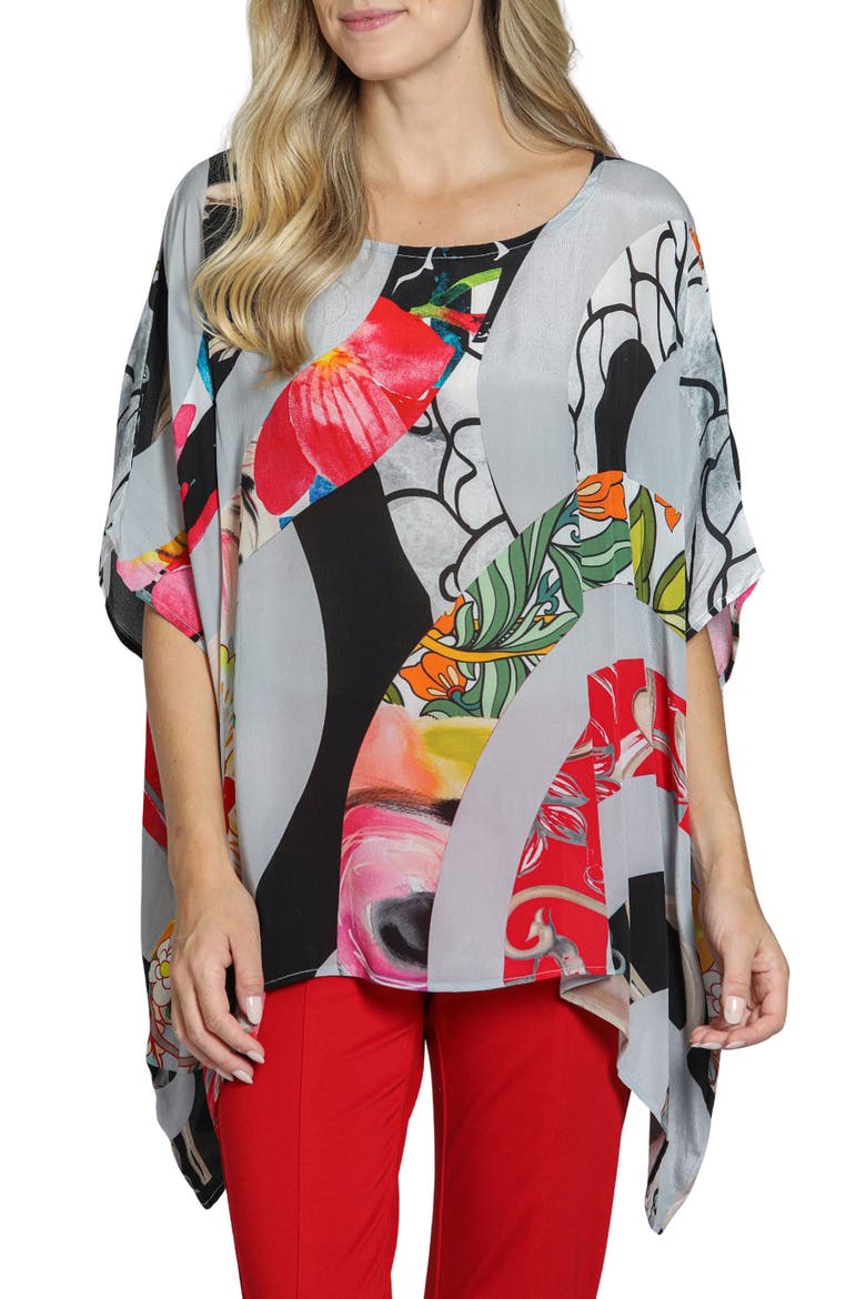Print Cupro Blend Caftan Top, Main, color, GREY MULTI