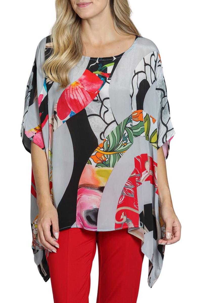 APNY Print Cupro Blend Caftan Top, Main, color, Grey Multi
