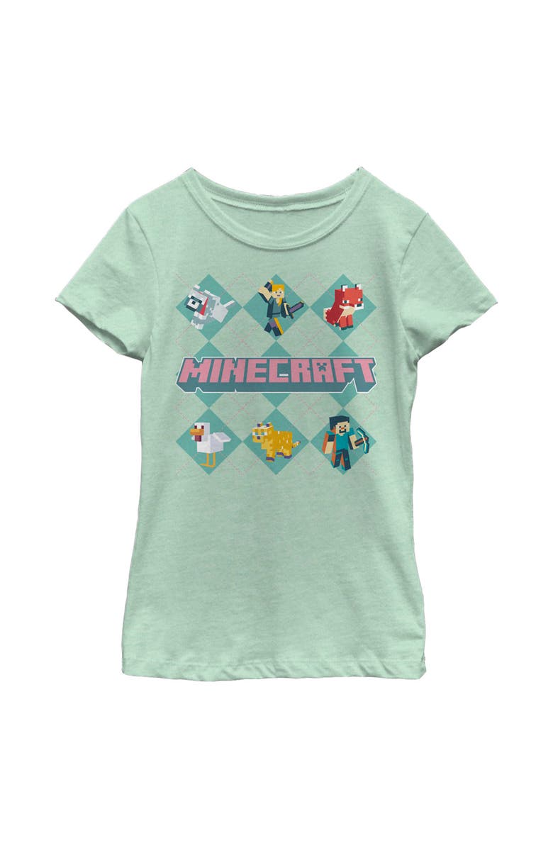 MINECRAFT Girl's Minecraft Character Argyle Sweater  Graphic T-Shirt, Main, color, Mint