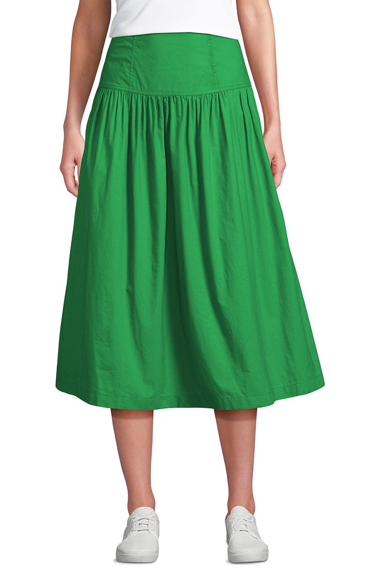 Lands' End Poplin Drop Waist Midi Skirt, Alternate, color, Vibrant Clover