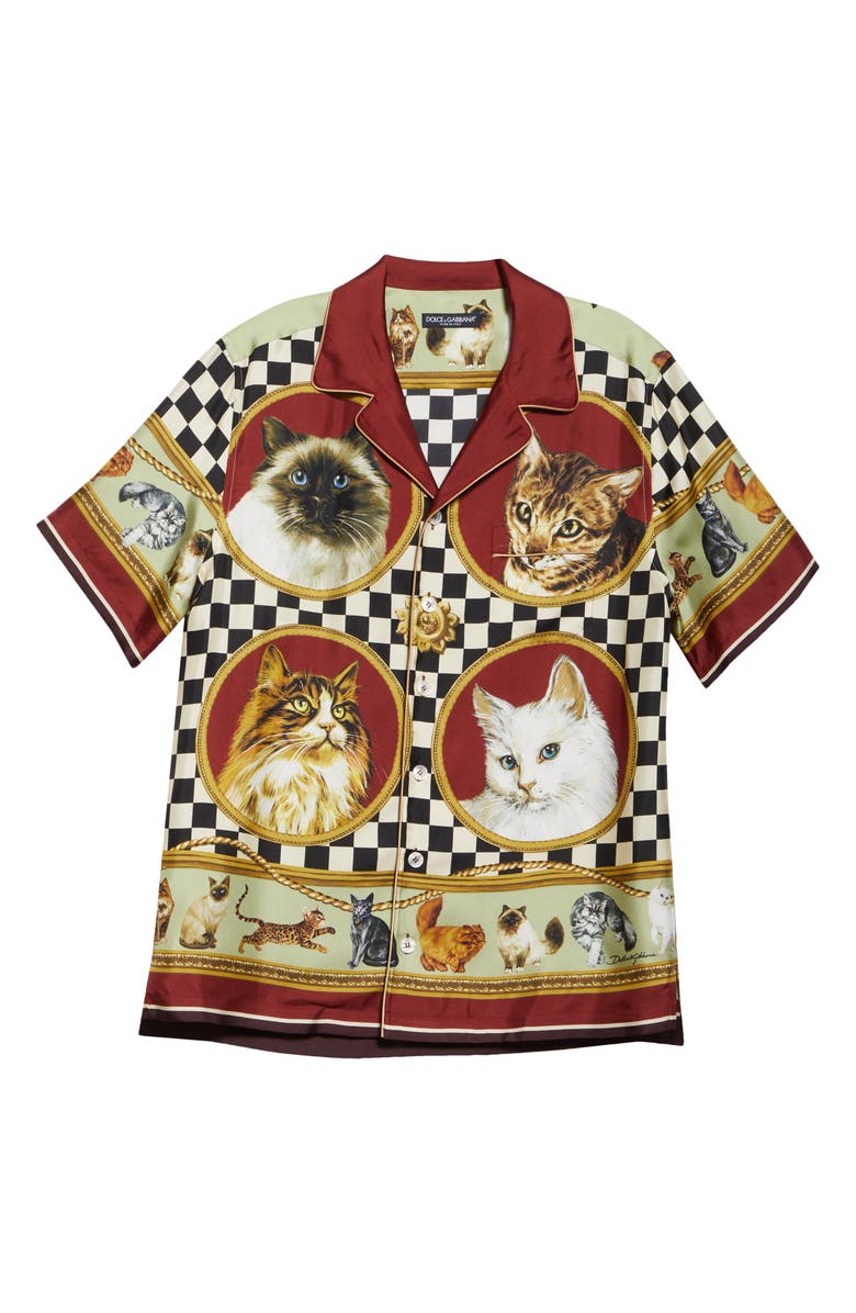 Dolce&Gabbana Cat Print Silk Camp Shirt, Alternate, color, Gatti