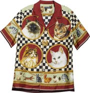 Dolce&Gabbana Cat Print Silk Camp Shirt