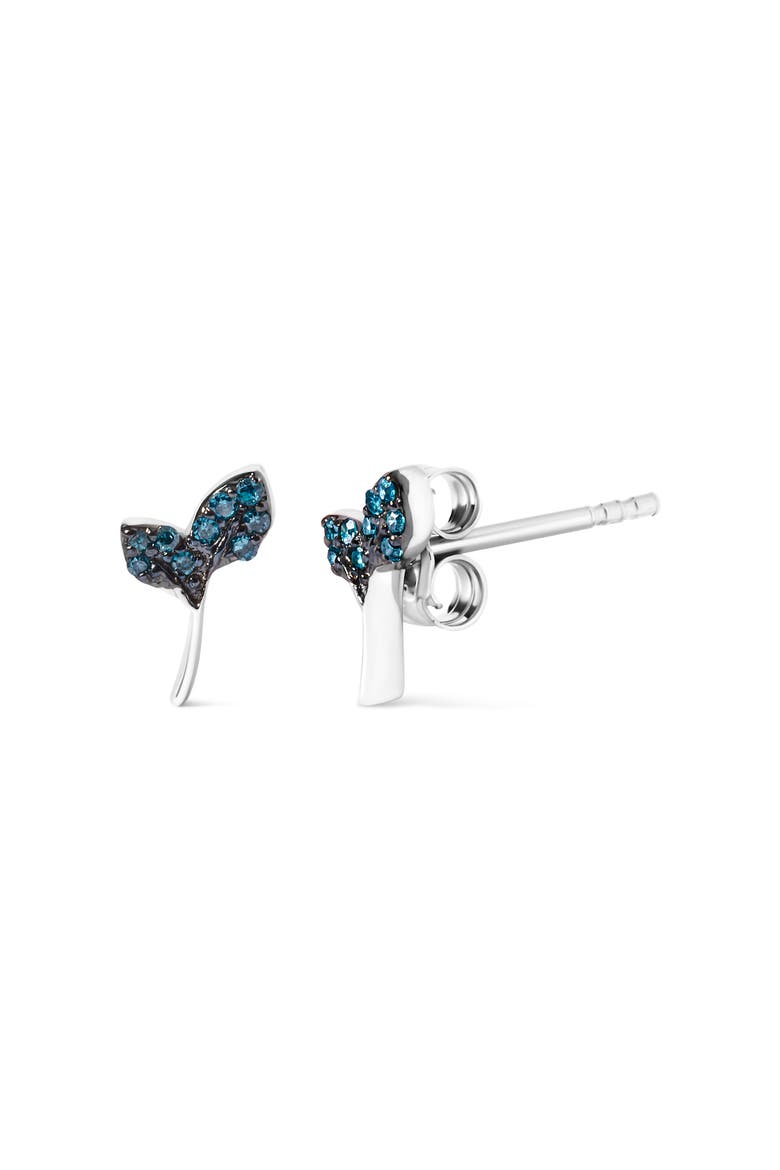 Sterling Silver Blue Treated Diamond Accent Leaf Stud Earrings, Alternate, color, Silver