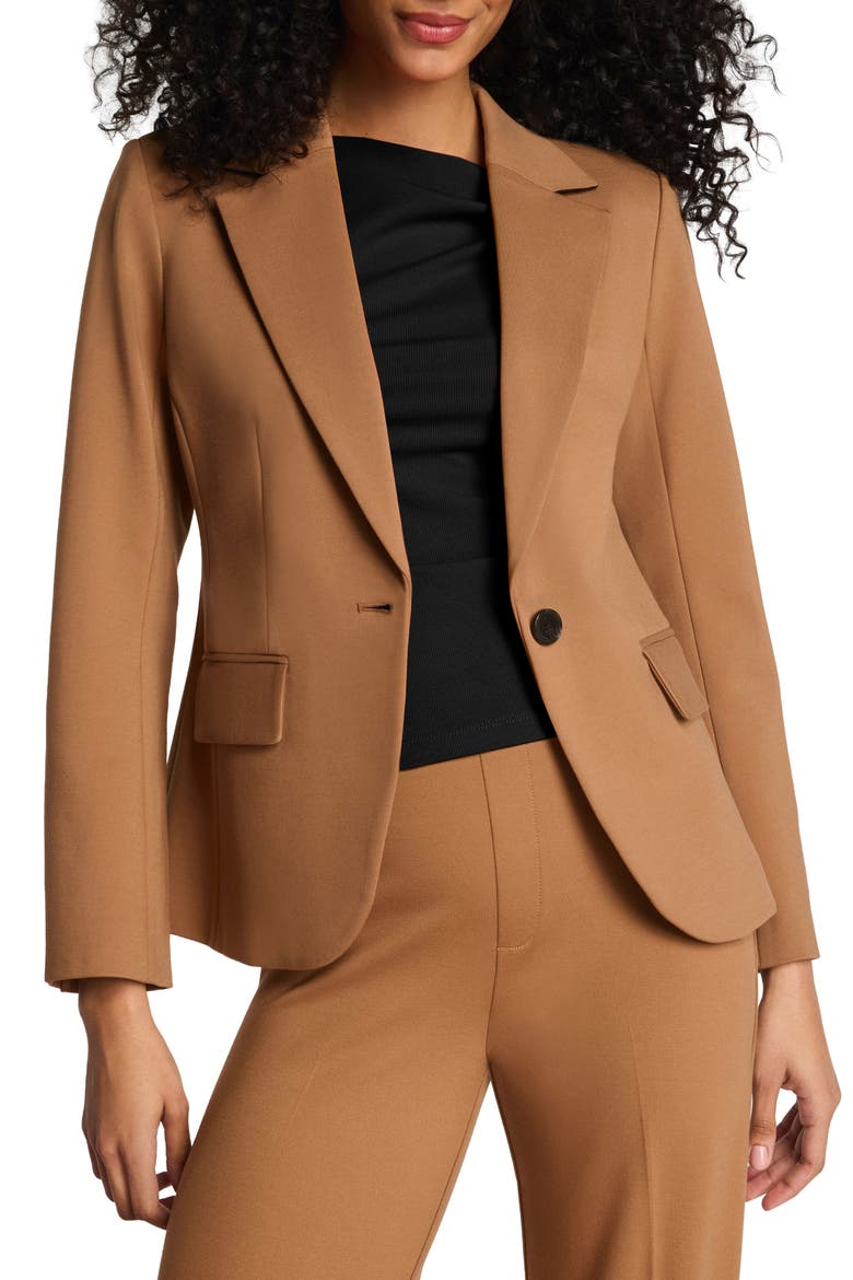 Stretch Ponte Blazer, Main, color, MAPLEWOOD