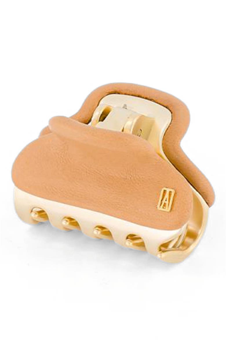 Alexandre de Paris Vendome leather hair clip, Alternate, color, Beige