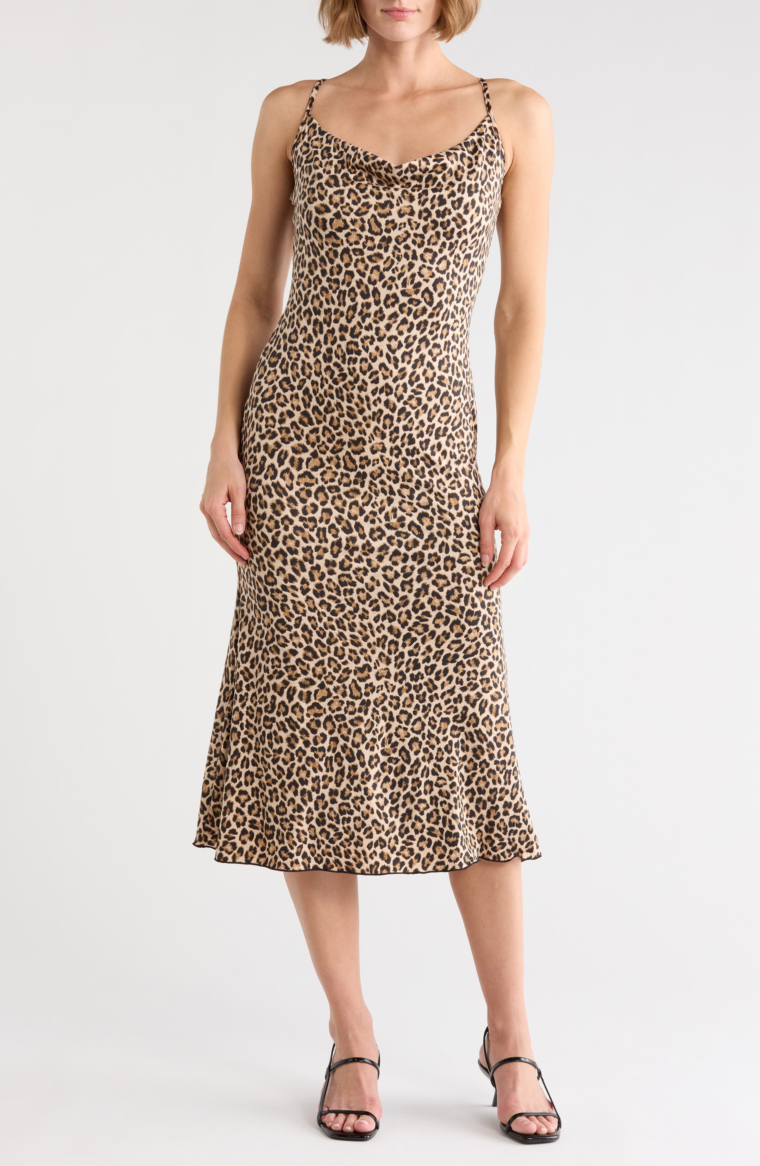 Loveappella Leopard Print Cross Back Midi Slipdress