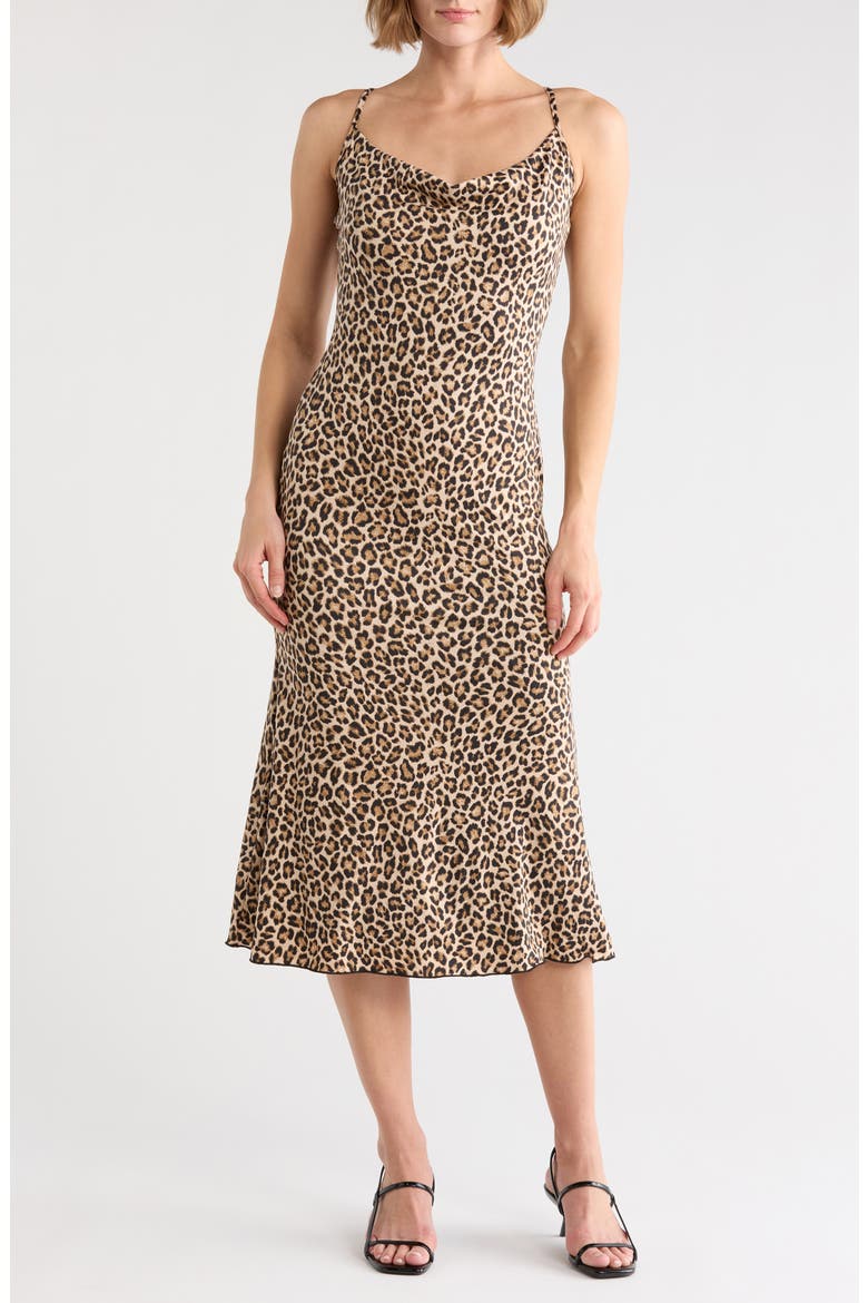 Leopard Print Cross Back Midi Slipdress, Main, color, TAN MULTI