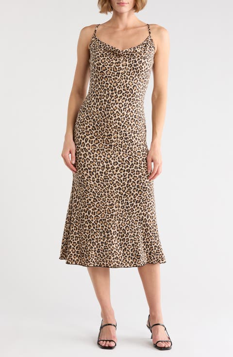 Leopard Print Cross Back Midi Slipdress