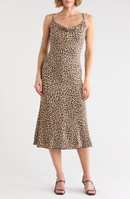 Loveappella Leopard Print Cross Back Midi Slipdress