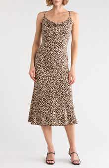 Loveappella Leopard Print Cross Back Midi Slipdress