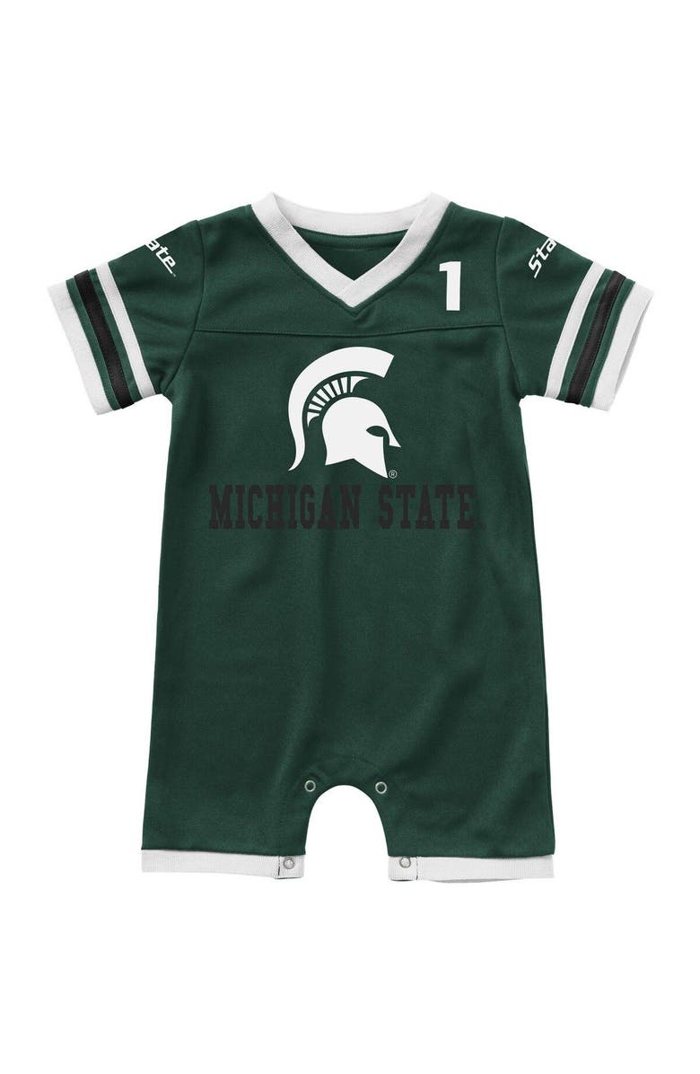 COLOSSEUM Newborn & Infant Colosseum Green Michigan State Spartans Bumpo Football Logo Romper, Main, color, Hunter Green