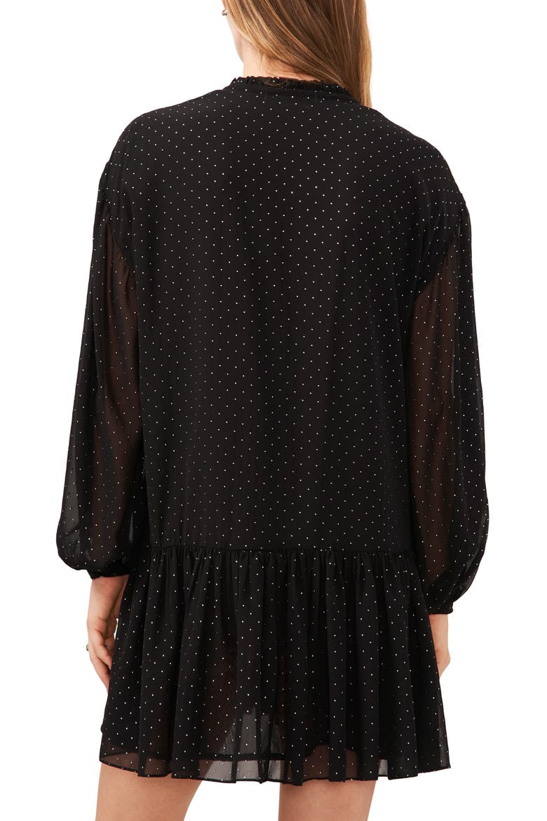 Dot Print Pintuck Pleat Long Sleeve Minidress, Alternate, color, RICH BLACK