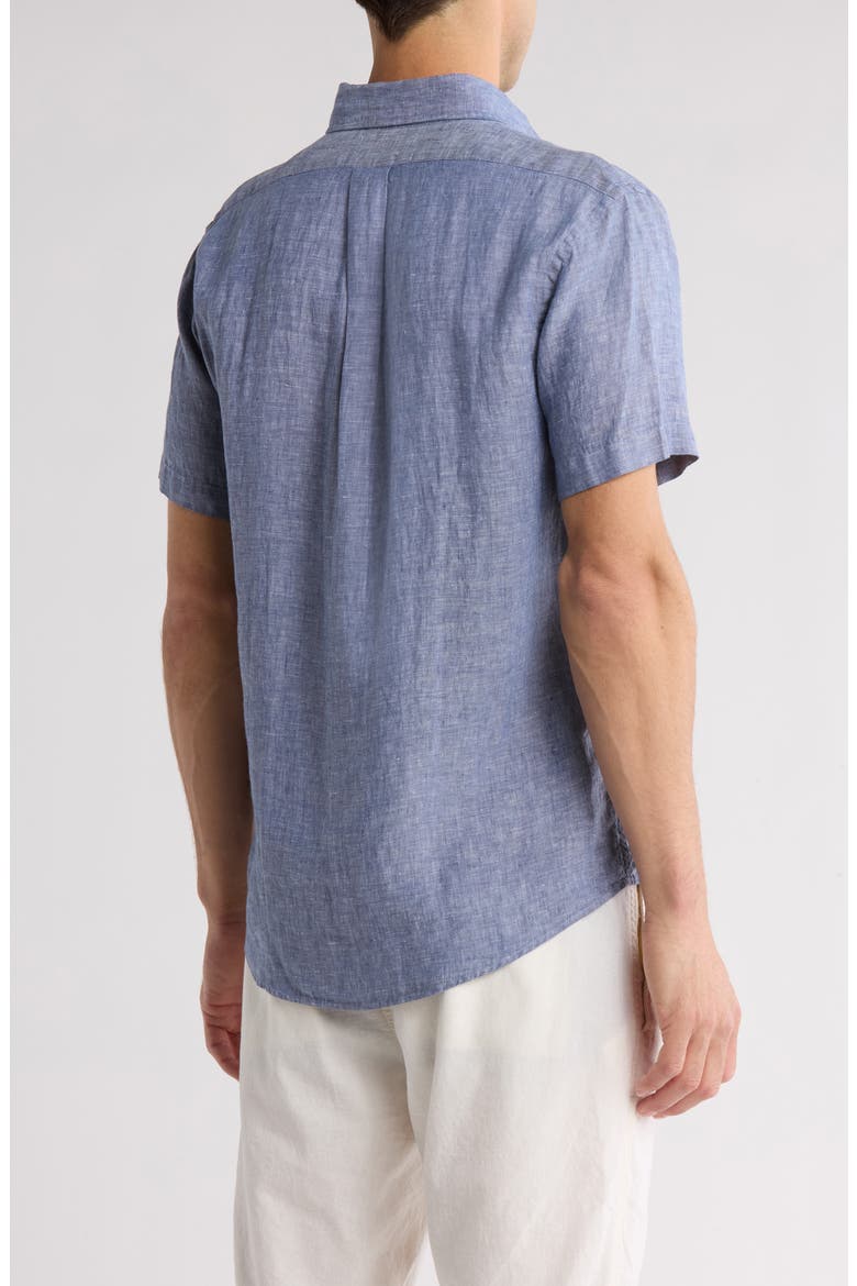 Sport Fit Linen Short Sleeve Button-Down Shirt, Alternate, color, DENIM BLUE