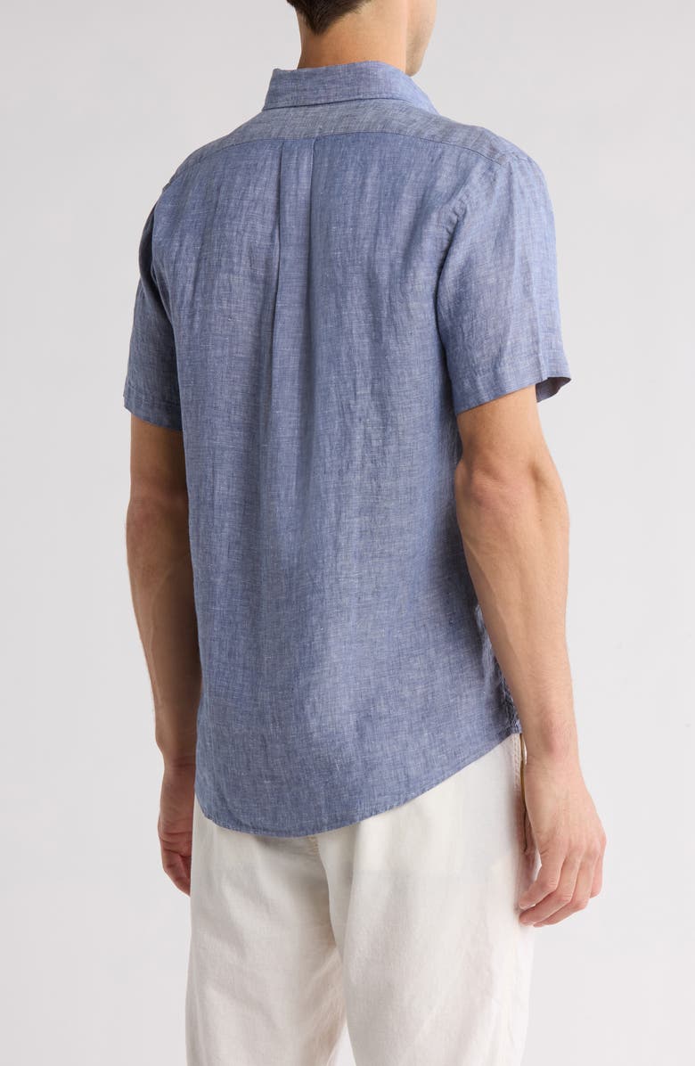 Brooks Brothers Sport Fit Linen Short Sleeve Button-Down Shirt, Alternate, color, Denim Blue