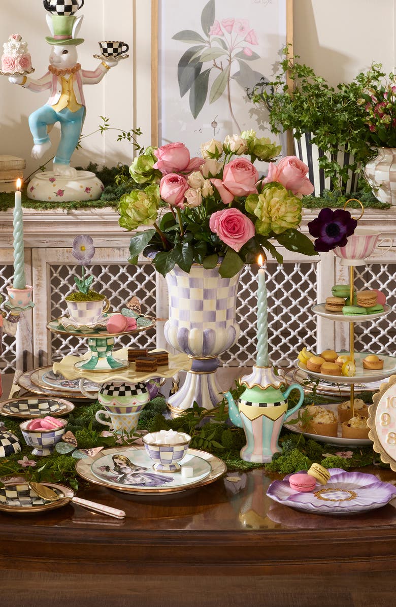 MACKENZIE CHILDS Violet Check Pedestal Tabletop Urn, Alternate, color, Violet