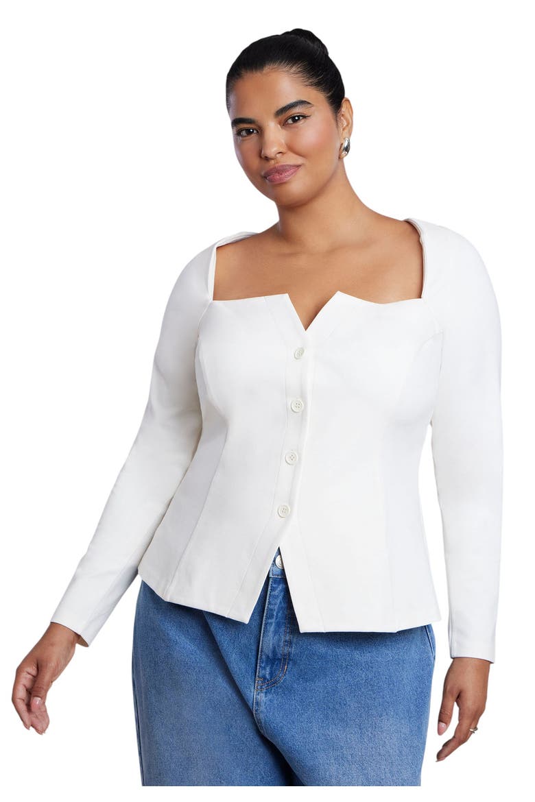 Square Neck Button Front Top, Main, color, JET STREAM