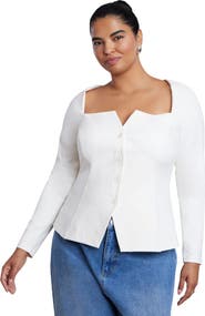 ELOQUII Square Neck Button Front Top