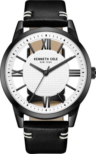 Kenneth Cole New York
 Transparency 45MM Stainless Steel & Leather Strap Watch