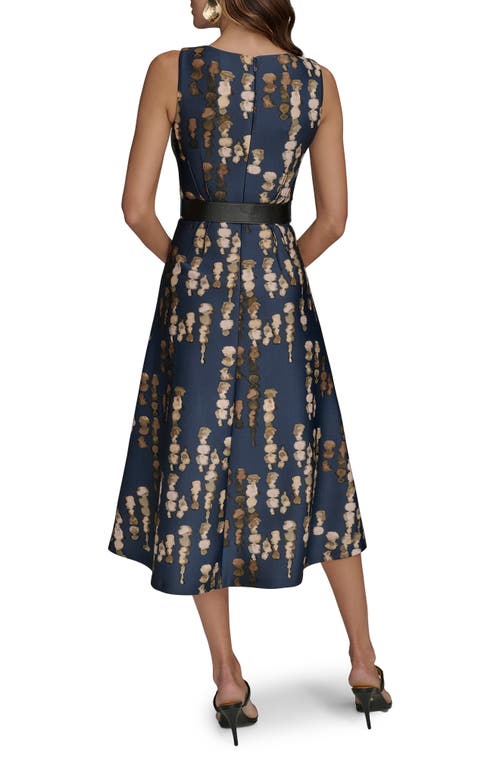 Donna Karan New York Abstract Print Belted Midi Dress In Blue