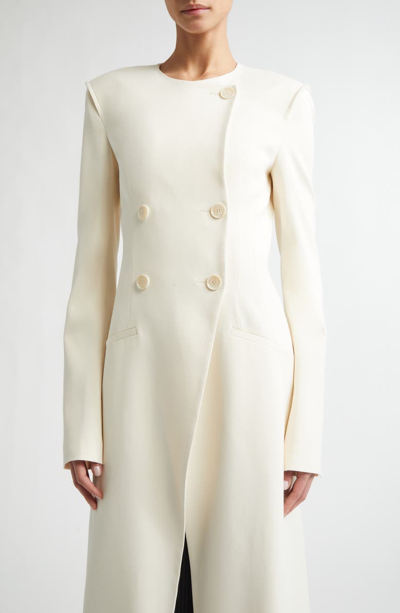 Proenza Schouler Anouk Double Breasted Satin Back Crepe Cutaway Coat, Alternate, color, Ecru
