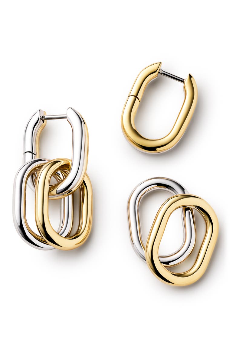 Ash Two-Tone Double Hoop Earrings, Alternate, color, GOLD / SILVER
