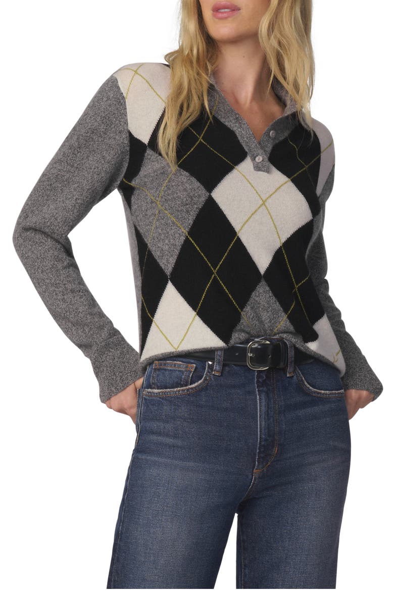 Argyle Cashmere Polo Sweater, Main, color, CHARCOAL ARGYLE