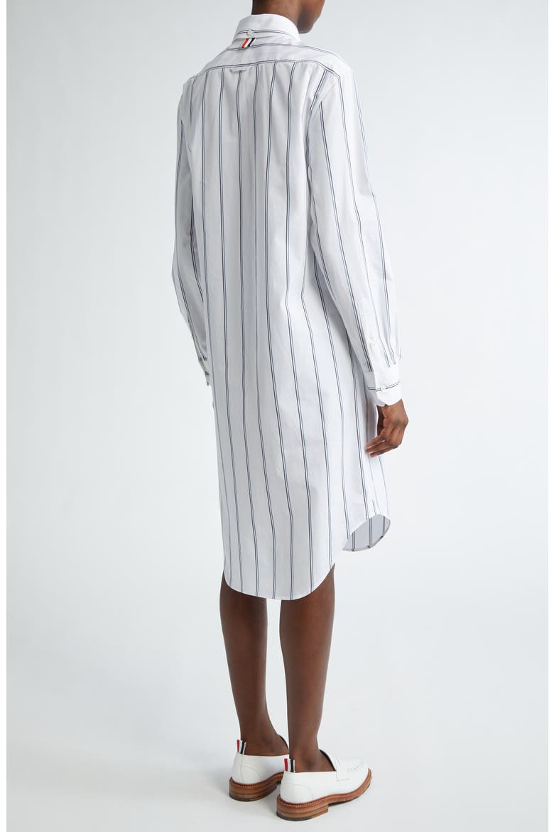 Floral Embroidered Stripe Long Sleeve Cotton Shirtdress, Alternate, color, WHITE