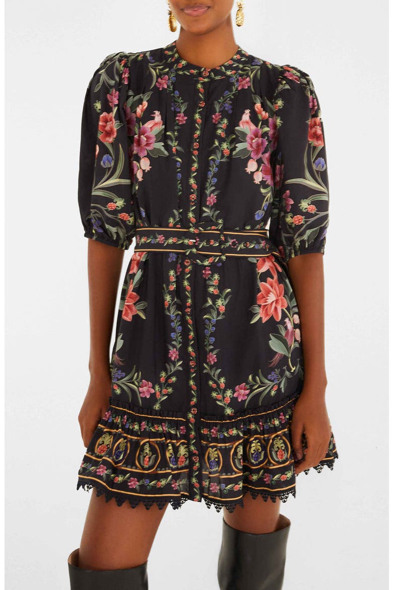 Belle Garden Print Minidress, Main, color, BELLE GARDEN BLACK