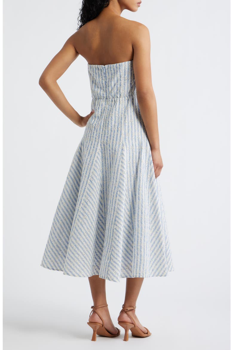 Karina Strapless Stripe Eyelet Midi Dress, Alternate, color, BLUE/ WHITE