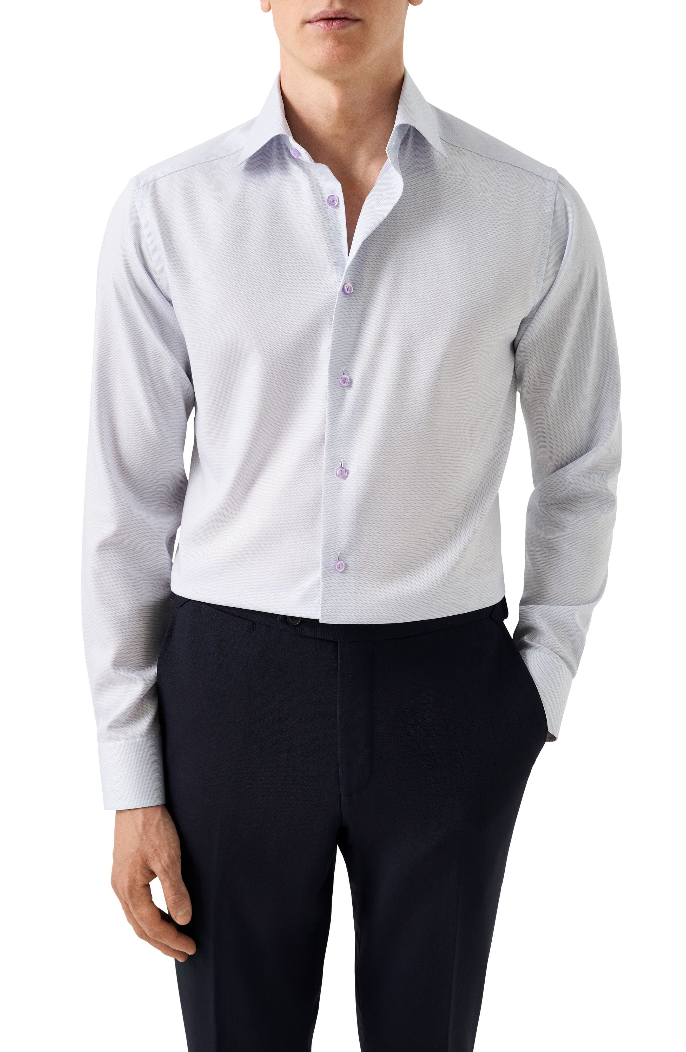 Eton Slim Fit Textured Cotton Dress Shirt