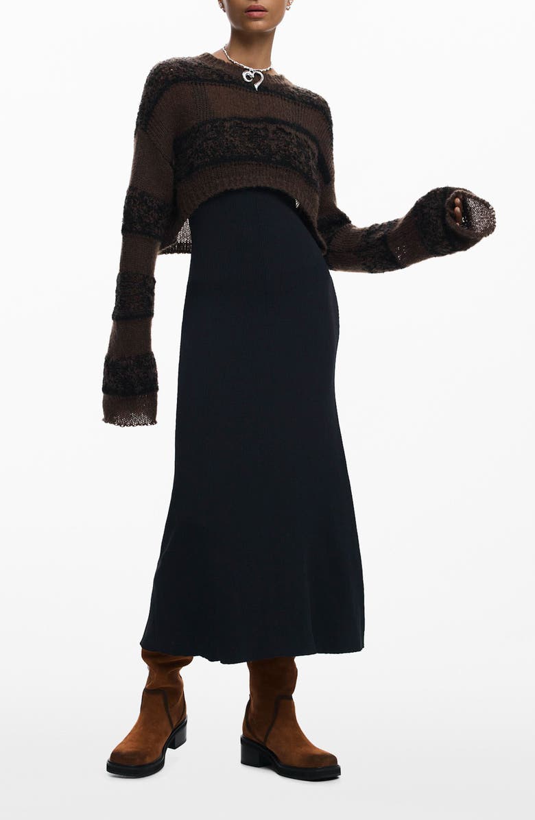 Desigual Crop Sweater & Sleeveless Midi Dress, Main, color, Black