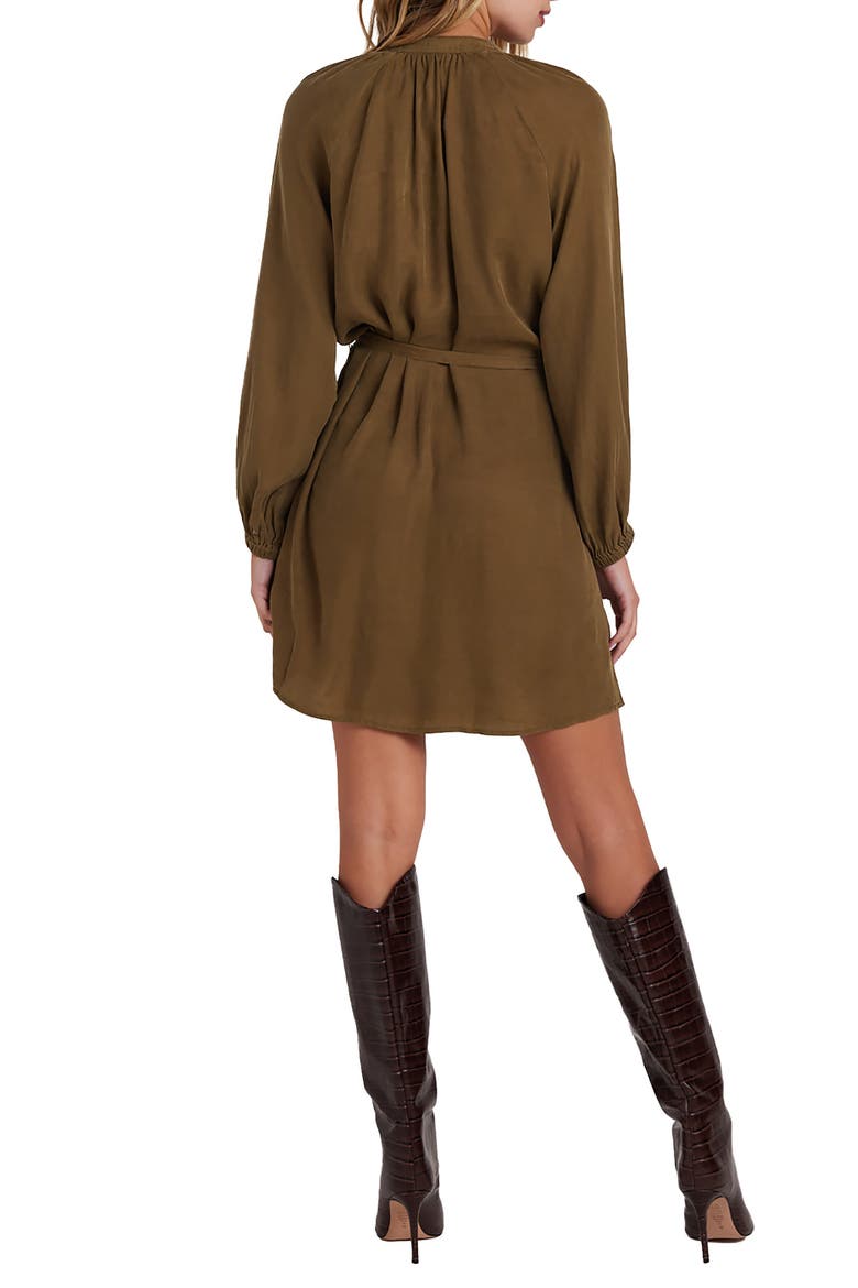 Long Sleeve Belted Satin Shirtdress, Alternate, color, BASIL GREEN